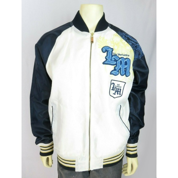 Live Mechanics white blue bomber jacketL